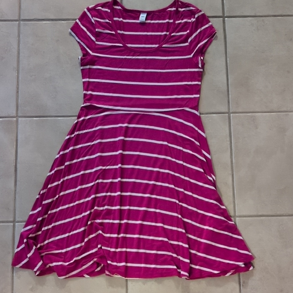 Old Navy Pink and White Striped Midi Dress